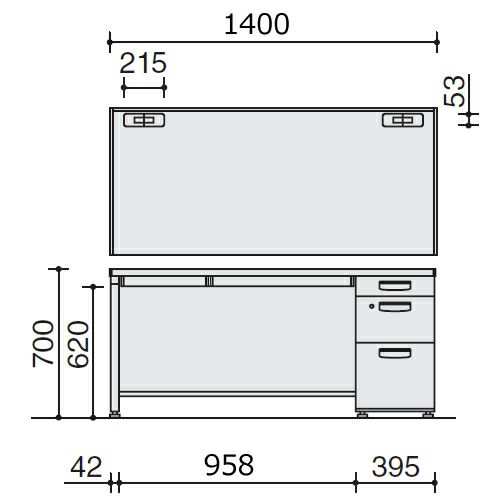 コクヨ BS+デスクシステム（BS+） 片袖デスク 3段（C3）引き出し W1400