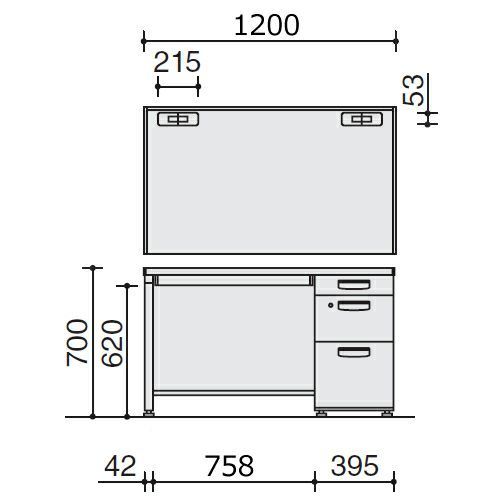 コクヨ BS+デスクシステム（BS+） 片袖デスク 3段（C3）引き出し W1200