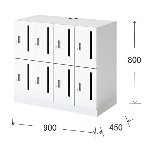 コクヨ イノン（iNON）　, ホワイトタイプ　, コンパクトタイプ　庫内仕切りVタイプ　電源なし　, シリンダー錠　メール穴あり　,  ４列２段・８人用　, W900 D450 H800mm　, SNN-R083YMV-SAW1 シングルベースセット